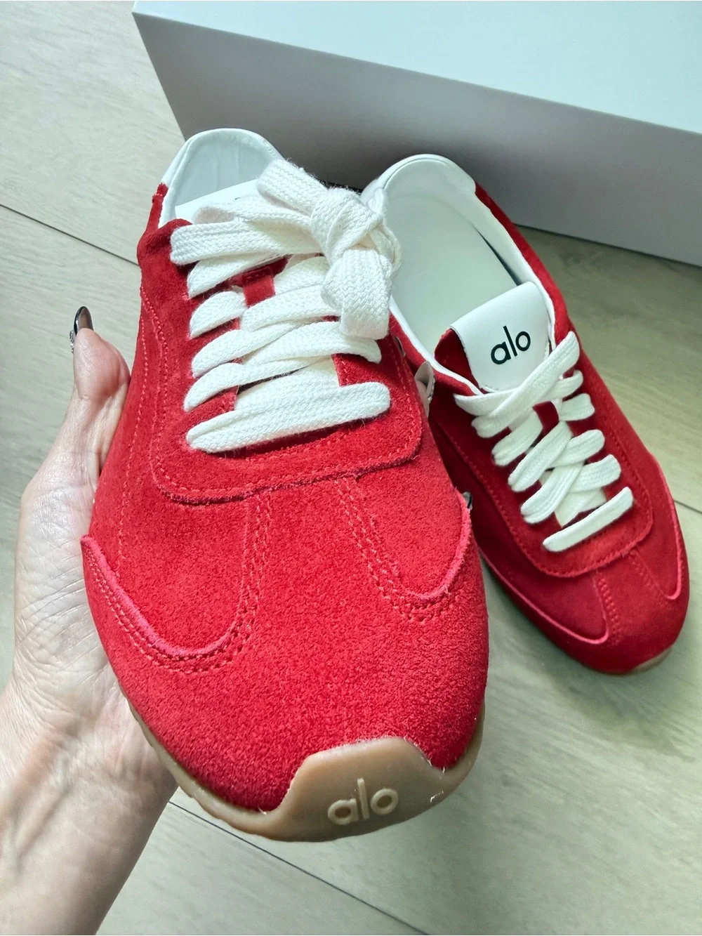 Brand New ALO Sunset Sneakers Candy Heart Red with White Laces Size 7
